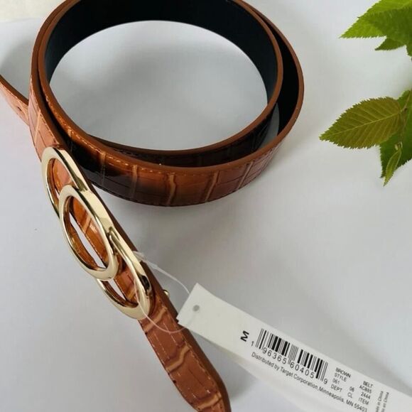 NWT A New Day Fashion Belt Faux Crocodile Pattern Gold Tone Buckle Sz medium - Picture 5 of 7